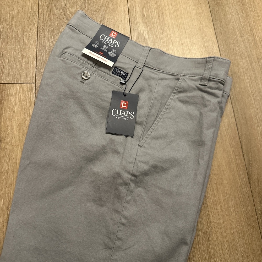 Chaps Men's Seacoast Wash Chino Shorts Griffin Gray Stretch Size 30 9" NEW